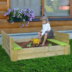 Wendi Toys Holz Sandkasten "Delux" mit Sitzflächen inkl. Holzabdeckung,grün/natur,