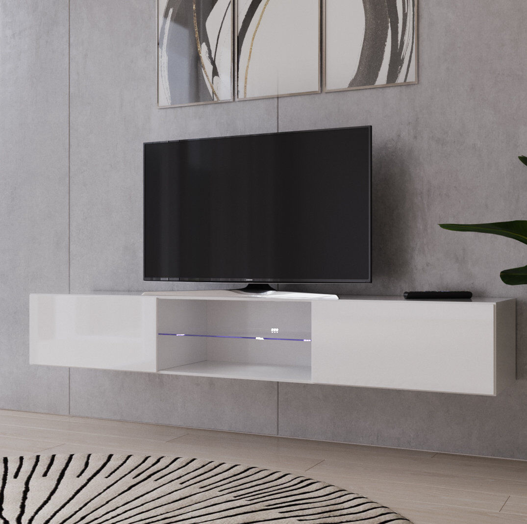 17 Stories Bertin TV Stand for TVs up to 75" White/White Gloss 75"