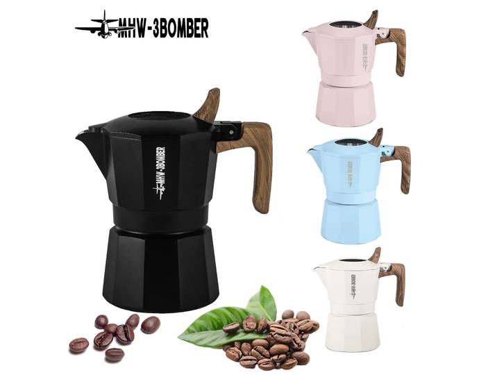 Pot à expresso italien Moka MHW-3BOMBER, 2 tasses, Double Valve, pour cuisinière, Machine à café en aluminium de qualité supérieure, crème riche et brassage rapide