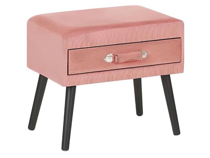 Table de chevet en velours côtelé rose - BELIANI - EUROSTAR - 1 tiroir - Style vintage - Bois de pin