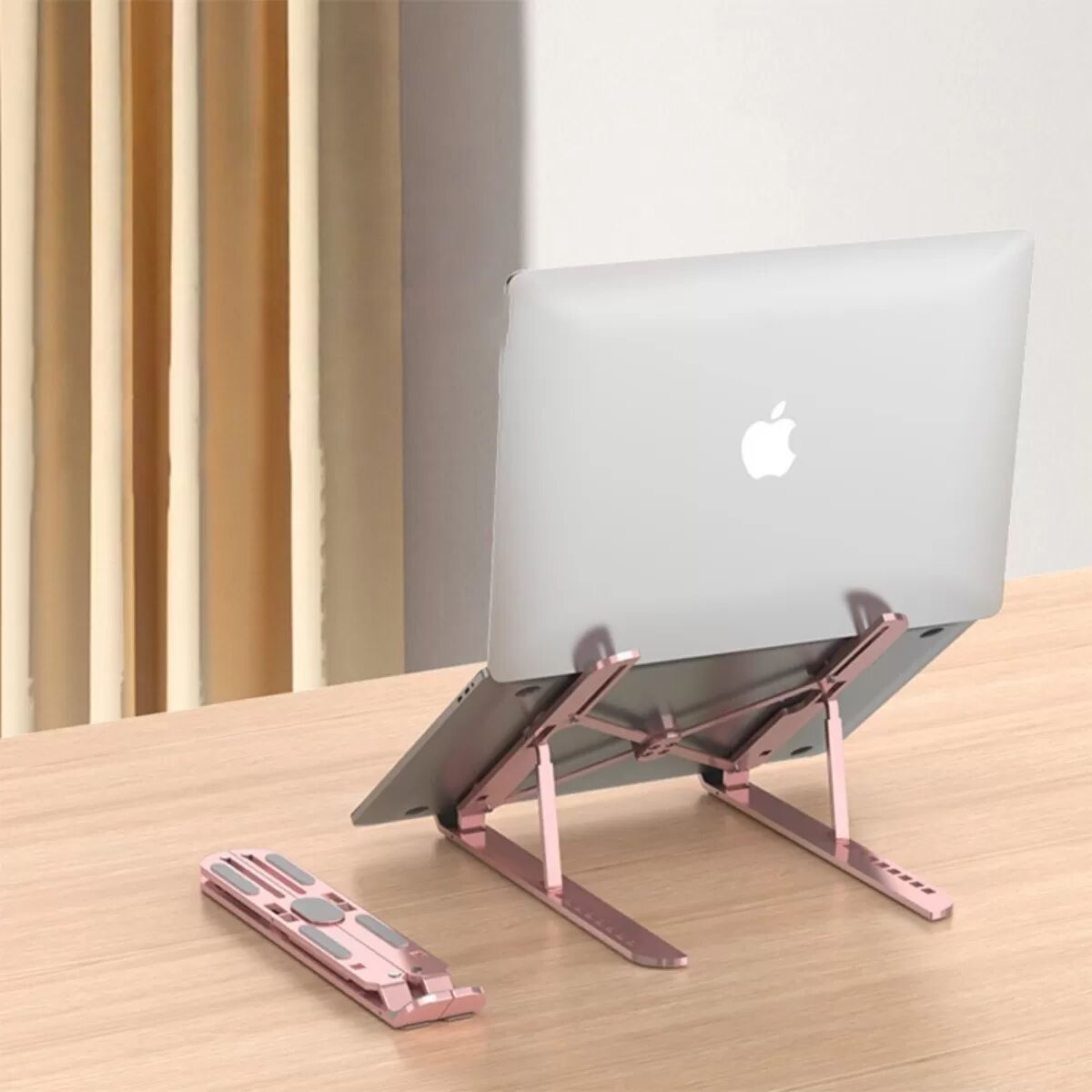 INF 10-fach verstellbarer Laptopständer aus Aluminium mit Tragetasche – Tragbarer Höhenversteller für 17-Zoll-Gaming-Laptops, Rosa