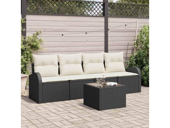 HEFZGDB Garten Modulares Sofa Set Schwarz 55 x 55 x 37 cm Poly-Rattan mit Tischplatte und Kissen für Terrasse Garten Modulares Sofa