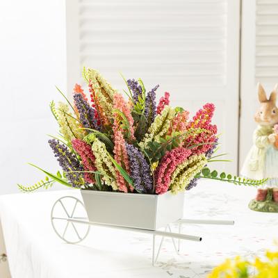 "Glitzhome 11""H Pink, Purple & Yellow Mixed Heather Cart Centerpiece"