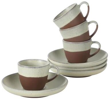 Gibson Elite William Crest 8 Piece Cup & Saucer -3.5oz Espresso Cups, 5.5"" Saucers Reactive Stoneware Set"