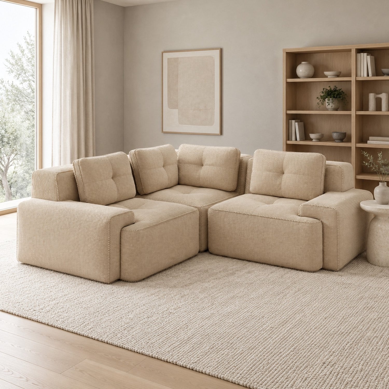 WUVRIE Modulaire hoekbank Corduroy - Beige - 249 x 249 cm