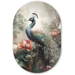 WANDBILD Pfau - Pfauenfedern - Vogel - Dschungel - Blumen Deko Groß 80x120 cm