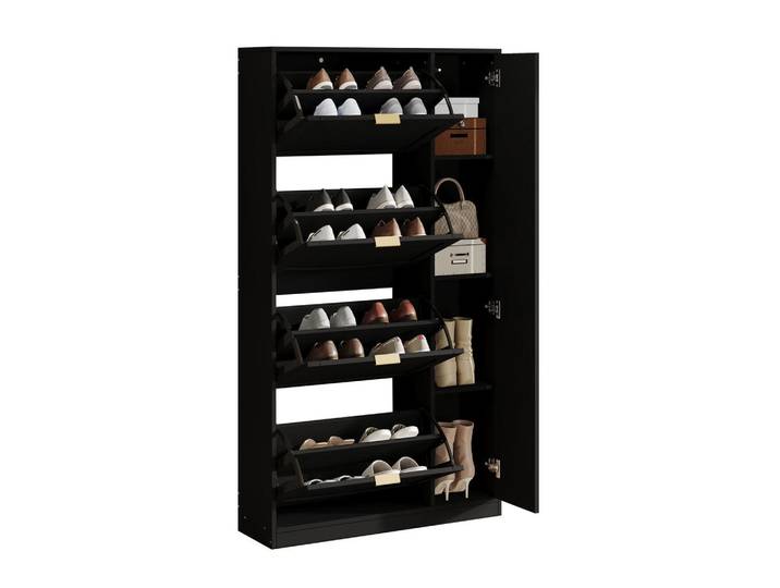 Evryae Schuhschrank Schuhregal Spanplatte Türbogen Design Spiegeltüren Kippschutz verstellbare Fächer, Schwarz, Glas, 3 Fächer, Rechteckig, 80x147x24 cm, Garderobe, Schuhaufbewahrung, Schuhschränke