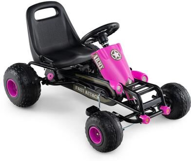 Costway Kids Pedal Go Kart with Steering Wheel and Gear Shifter and Handbrake-Pink