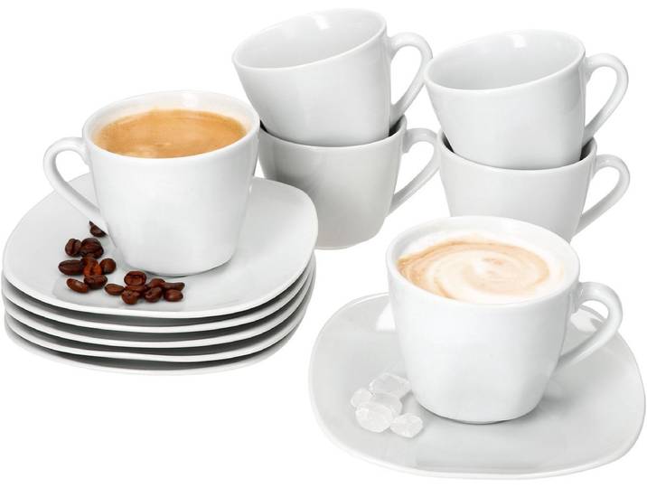 MamboCat Set van 6 LOTTA koffiekopjes 170ml schotels wit porselein