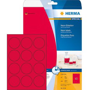 Herma Special 5156 Universaletiketten neon-rot, rund, Ø 60mm, 20 Blatt, 240 Stück