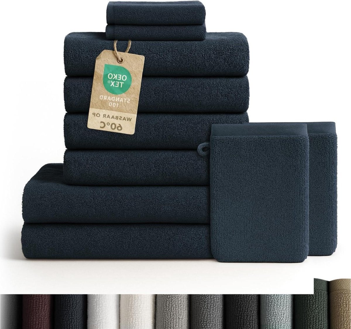 10-delige badtextiel set van 100% katoen in donkerblauw