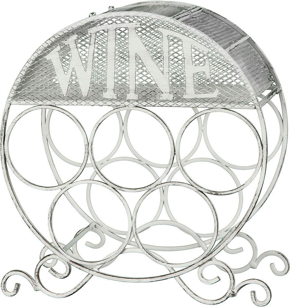 Flaschenhalter AMBIENTE HAUS "Wein-Flaschenständer - rund in Antikweiß", weiß, B:31cm H:33cm, Schmiedeeisen, Flaschenhalter, Flaschenhalter