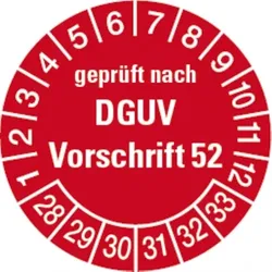 Dreifke® Prüfplakette geprüft nach DGUV Vorschrift 52, ab 28 rot - 30 mm Folie selbstklebend, 10 St