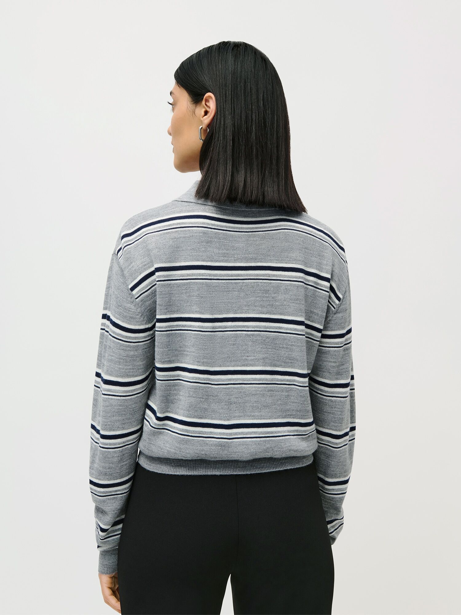 Strickpullover LEGER "Lilith, LeGer by Lena Gercke", Damen, Gr. 44, grau (grau melange, striped), Strick, Obermaterial: 50% Wolle, 25% Polyacryl, 25% Polyamid, gemustert, gestreift, mehrfarbig, regular fit normal, Rundhals, eingesetzt Rippbündchen, Pullov