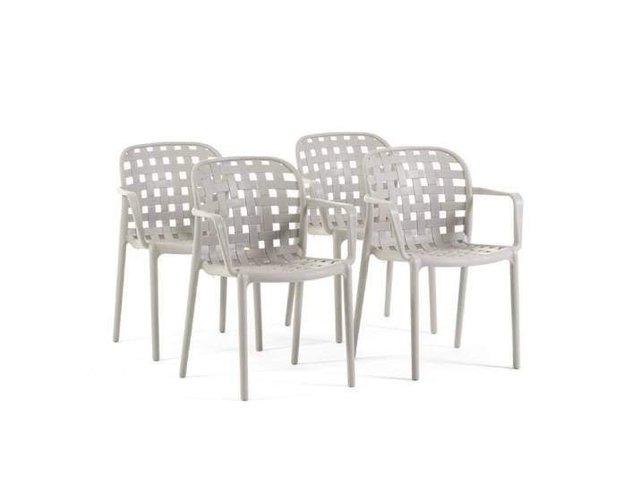 Lot de 4 chaises d'extérieur avec accoudoirs empilables en polypropylène effet tressé style rotin pour jardin terrasse bar Rebecca