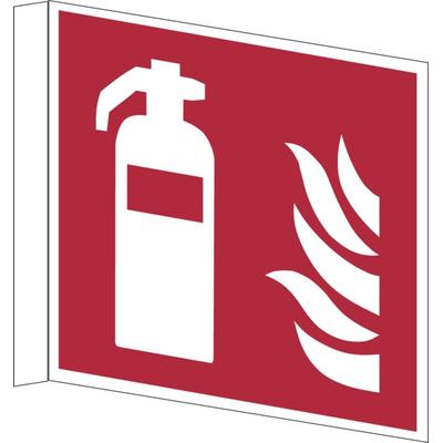 Brandschutzzeichen, Fahnen-/Nasenschild Feuerlöscher - ASR A1.3 (DIN EN ISO 7010) - 200x200x1 mm Kunststoff nachleuchtend