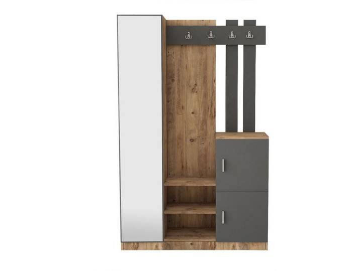 ANKA - Meuble d'entrée design bois et gris miroir