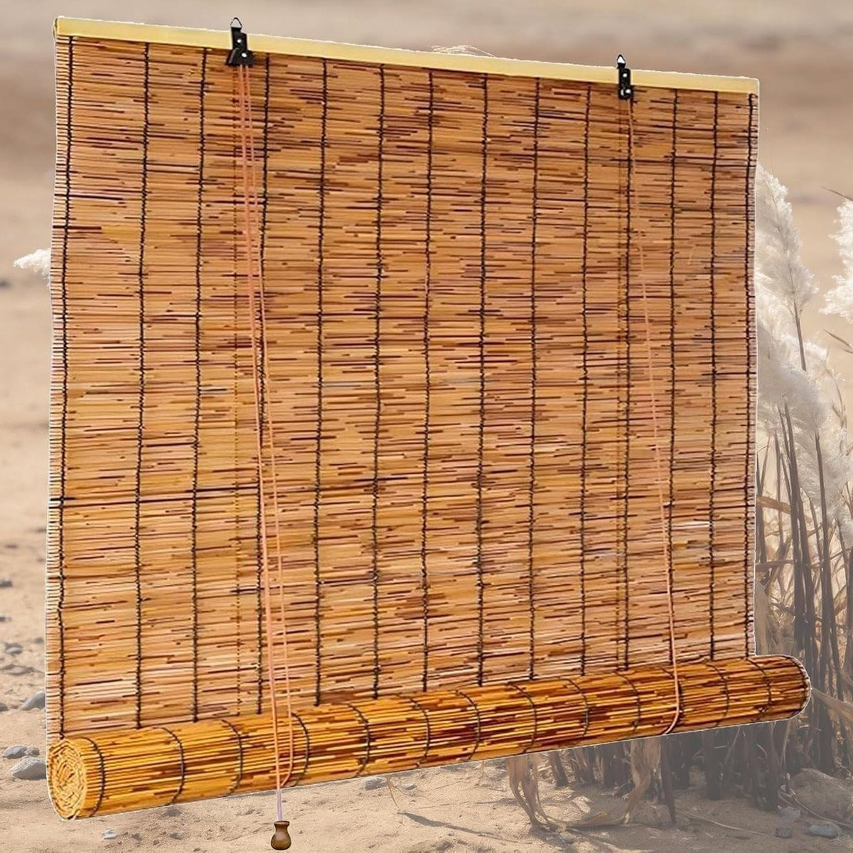 Merkloos Bamboe Rolgordijn Natuurlijk Hout 80 x 190 cm