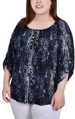 NY COLLECTION 3/4 Sleeve Round Neck Top