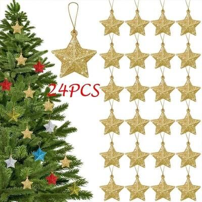 Uplifted Finds Gold Glitter Star Ornament Set   Premium Christmas Tree Pendant & Festive 2025 Holiday Decoration Infrastructure gold 24 Pcs