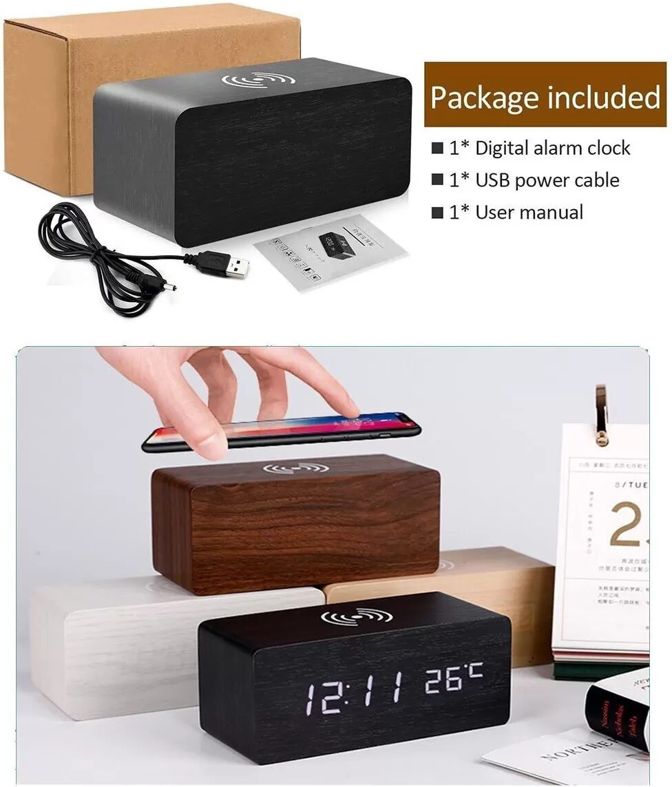 INF Digitaler LED Wecker mit kabellosem Laden - schwarz