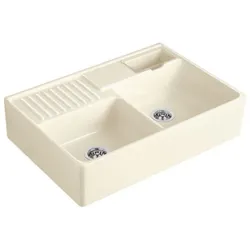 Villeroy und Boch Spülstein Doppelbecken 632392KR Ablaufgarnitur, Exzenterbetätigung, Resteschale, Crema