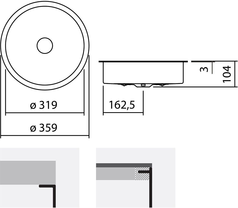 Alape Unterbaubecken UB. KE325 mit 31,9 cm Ø, Badkeramik, 3223501201, schwarz - Mulden Ø: 31,9 H: 8,7 cm - schwarz