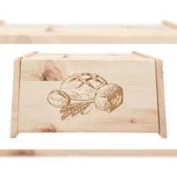 Erst-Holz Metallfreie Brotbox mit Klappe und Gravur aus Zirbenholz Massiv Brotkasten 40.10-047