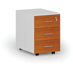 Büro-Rollcontainer PRIMO WHITE, 3 Schubladen, weiß/Kirschbaum