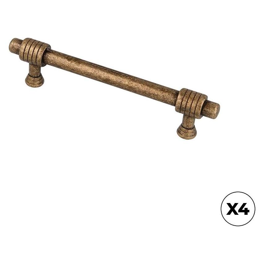 REI Furniture pull handle, model 180m, made of zamak with antique gold finish, 96 mm, blister 4 units. (70247148)
