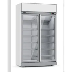 GROJU Mobiler Gastro Flaschenkühlschrank mit 2 Glastüren Getränkekühlschrank Kühlschrank 1000 L 0/10°C ISO 45 mm