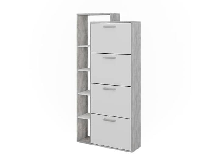 Vicco Le basculeur à chaussures \ Orlando\ \, Blanc/Béton 80 x 166.1 cm avec 4 compartiments\, pour le rangement et l’organisation des chaussures dans l’entrée