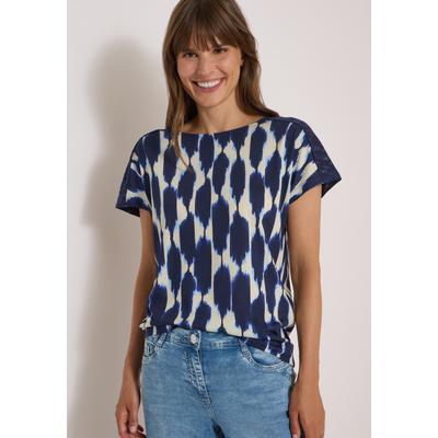 T-Shirt CECIL, Damen, Gr. L (42), urban dunkelblau, Jersey, Obermaterial: 50% Baumwolle, 50% Modal, bedruckt, hüftlang, U-Boot-Ausschnitt, Shirts T-Shirt, Sommershirt, Elastikbund, U-Boot-Ausschnitt