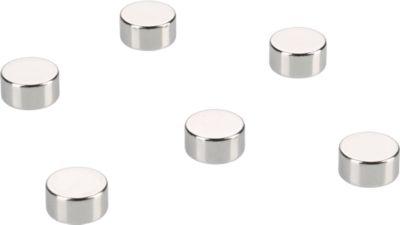 Magnete, für Glas-Magnettafeln, rund, Haftkraft bis 3 kg, Ø 10 x H 5 mm, Metall, chromfarben, 6 Stück