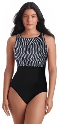 Plus Size Women's Binded Highneck Tank by Shape Solver Sport in In Graphic Detail (Size 24)