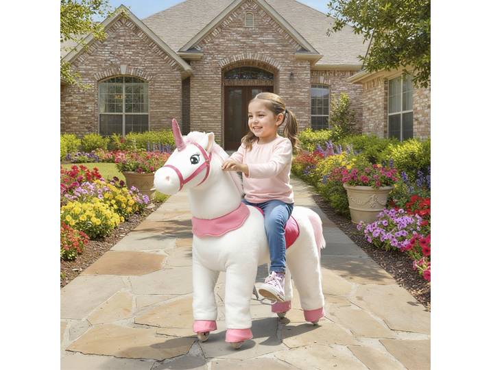 AIYAPLAY Cheval Licorne Enfant 3-5 Ans Tissu Blanc à Bascule