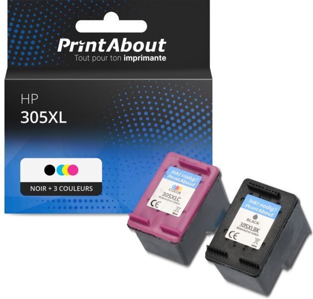 PrintAbout Cartouche compatible HP 305XL (6ZA94AE) - Noir + 3 couleurs - Grande capacité - Multipack Noir + 3 couleurs