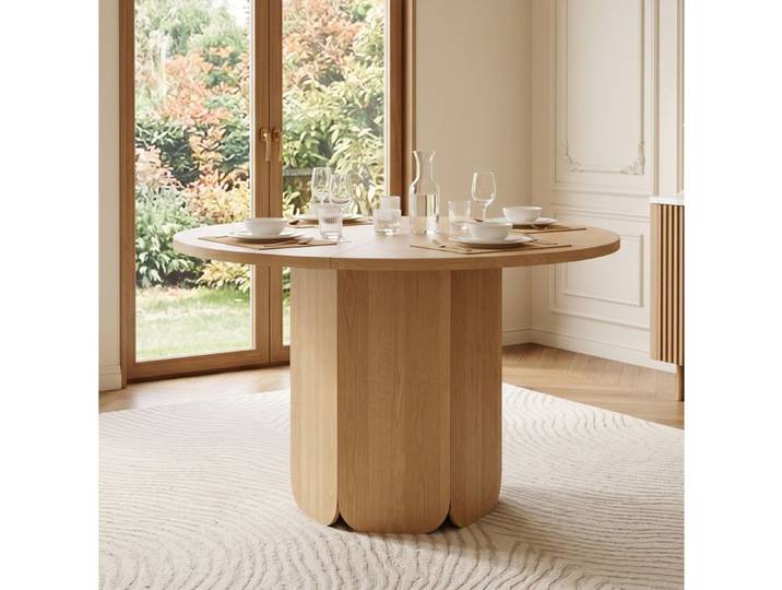 Table a manger ronde AESVAR 120 x 120 x 75 cm pour 4 a 6 personnes MDF aspect chene