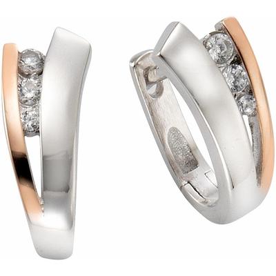 Paar Creolen FIRETTI "Schmuck Geschenk Silber 925 poliert rhodiniert Bicolor", rosa (silber, 925, roségoldfarben, kristallweiß), Ohrringe, Damen, 13mm, Silber 925 (Sterlingsilber), mit Zirkonia (synth.)