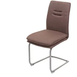 Décoshop26 - Küchen-/Esszimmerstuhl aus braunem Stoff und Edelstahl mit Ziernähten 04_0002267