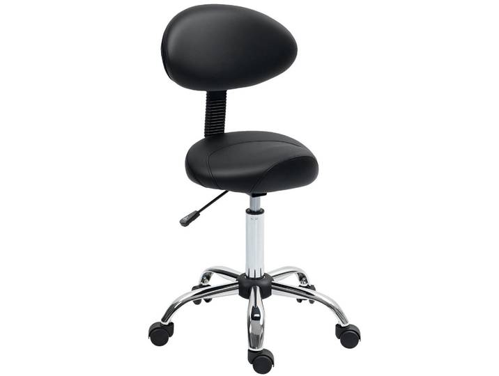 Homcom Rollhocker Kunstleder Schaumstoff Schwarz, Metall, 50x98x50 cm, Büromöbel, Bürostühle, Bürohocker
