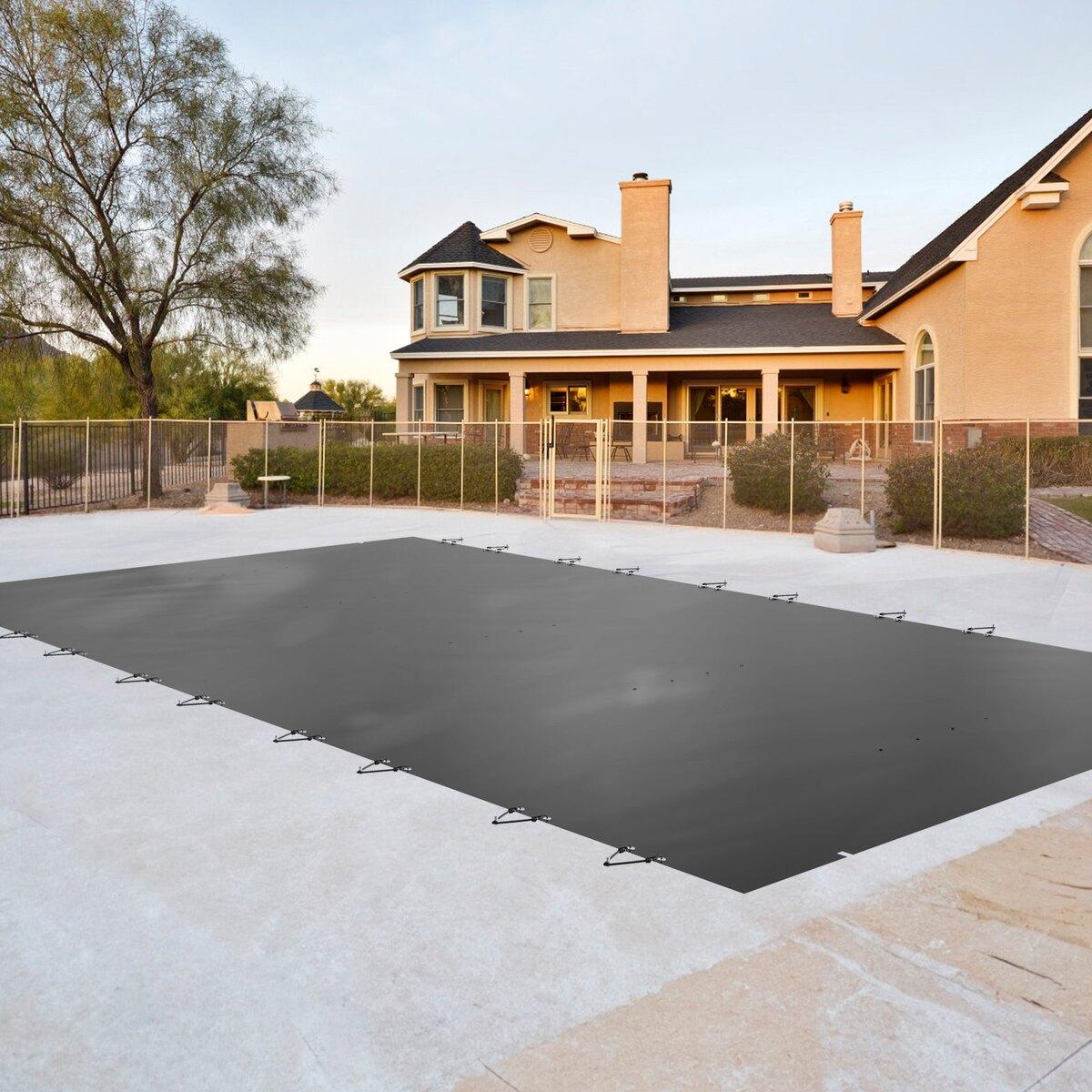 Pool Safety Cover, 13x26 ft In-ground Pool Cover, Charcoal In-ground Pool Cover, PVC Pool Covers Rectangular Safety Pool Cover Solid Safety Pool Cover for Swimming Pool Winter Protection Cover