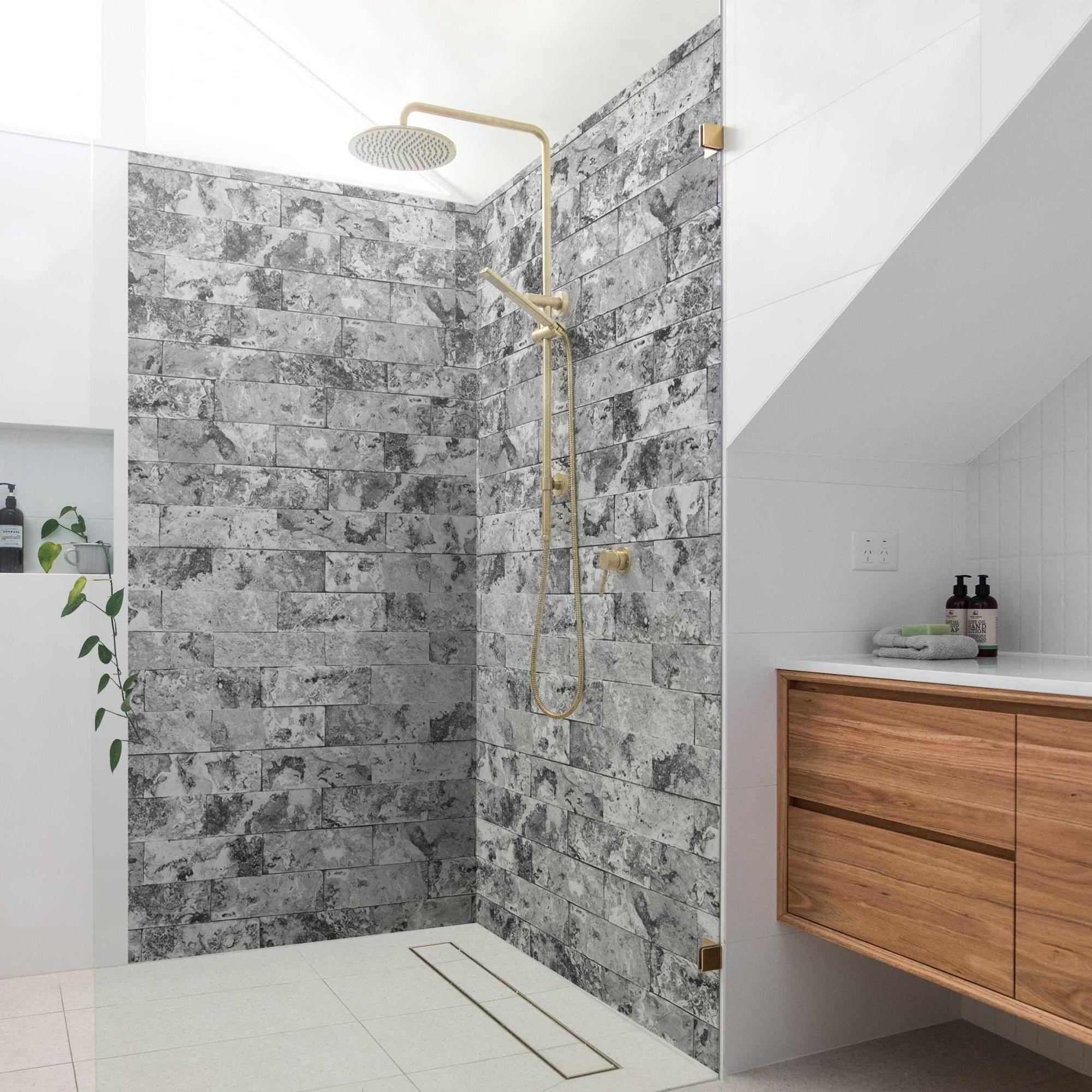 Duschrückwand mit Motiv selbstklebend - 0.61 mm Wandpaneel wasserfest Design grau Marmoroptik Motiv Badrückwand fugenlos Premium matt 100x200 cm
