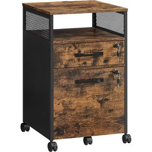 Vasagle Rollcontainer OFC077B01, aus Holz, braun, vintage, mit Schublade und Hängeregistratur, abschließbar