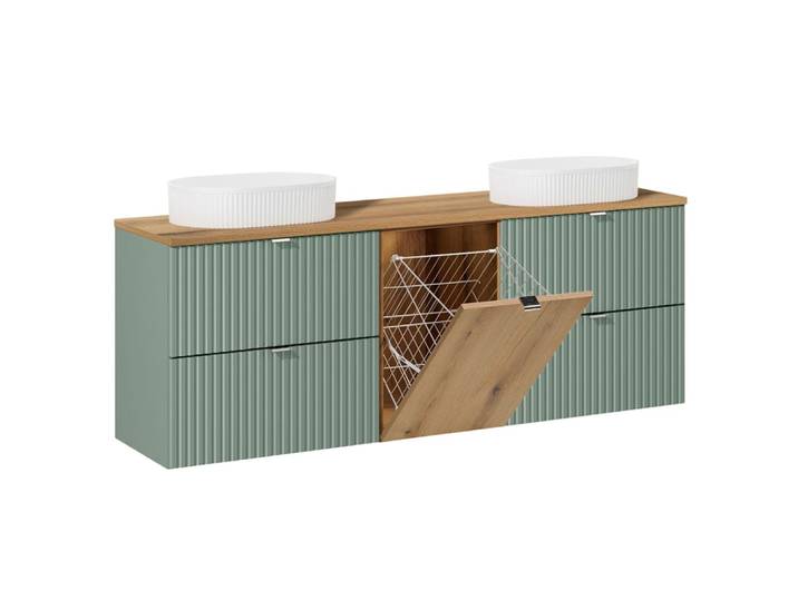 Meuble double vasque 160cm panier panneaux stratifiés vert