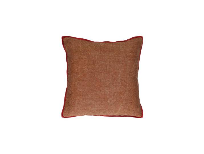Coussin en coton cannelle, carré, uni, recto lin, verso velours c