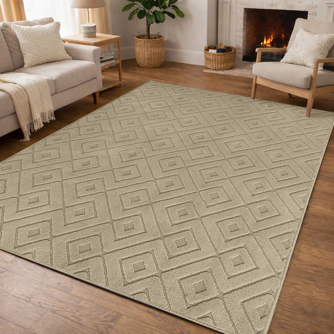 17 Stories Hollow Geometric High-Low Rug. Hollow Square Beige Rectangle 160 x 230 cm
