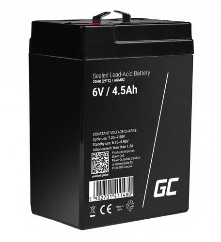 Green Cell AGM02 Bleiakku 6 V 4.5 Ah Blei-Gel (B x H x T) 70 x 104 x 47 mm Flachstecker 4.8 mm Zyklenfest, Wartungsfrei