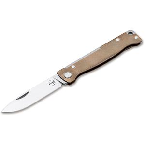 Böker Taschenmesser Plus Atlas Brass, messingfarben, 1 Funktion, mit Metallgriff & Edelstahl-Zweihandklinge
