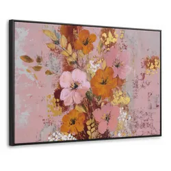 LEINWAND Bilder mit Rahmen - Malerei - Blumen - Rustikal - Rosa - 140x90